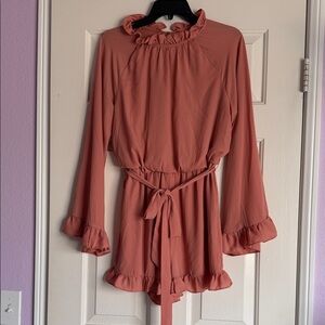 Gianni Bini Coral Pink Ruffled Tie-Waist Romper